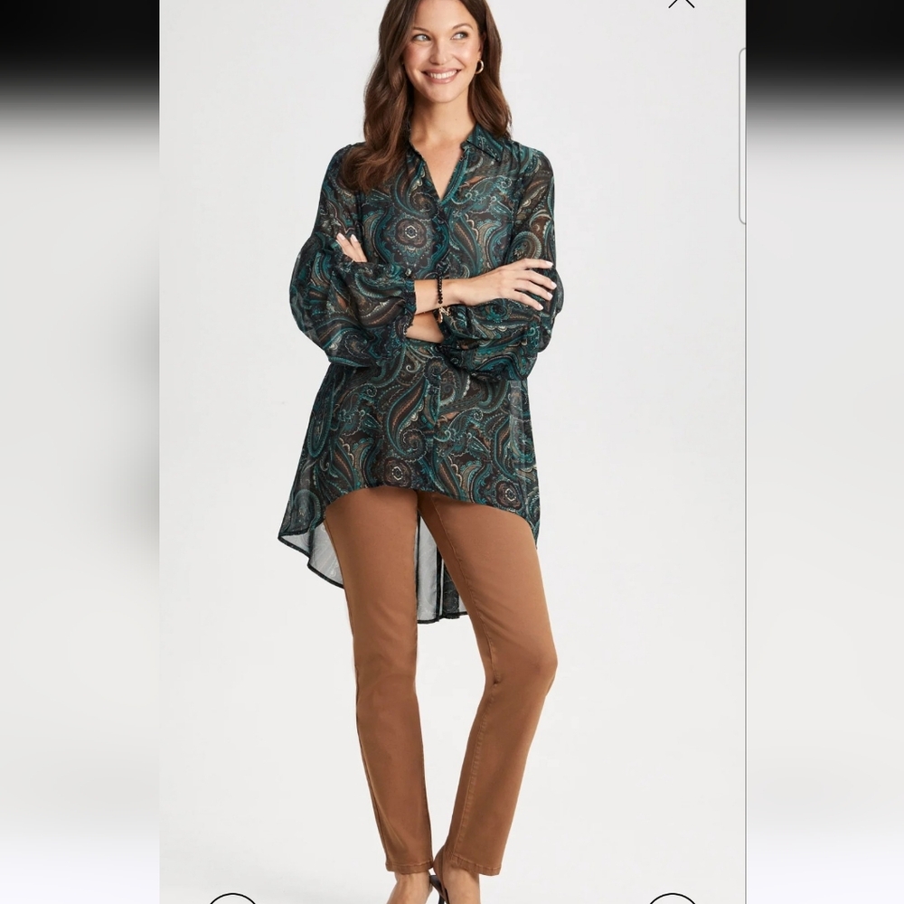 Chic Paisley Sheer Blouse - Black and Green